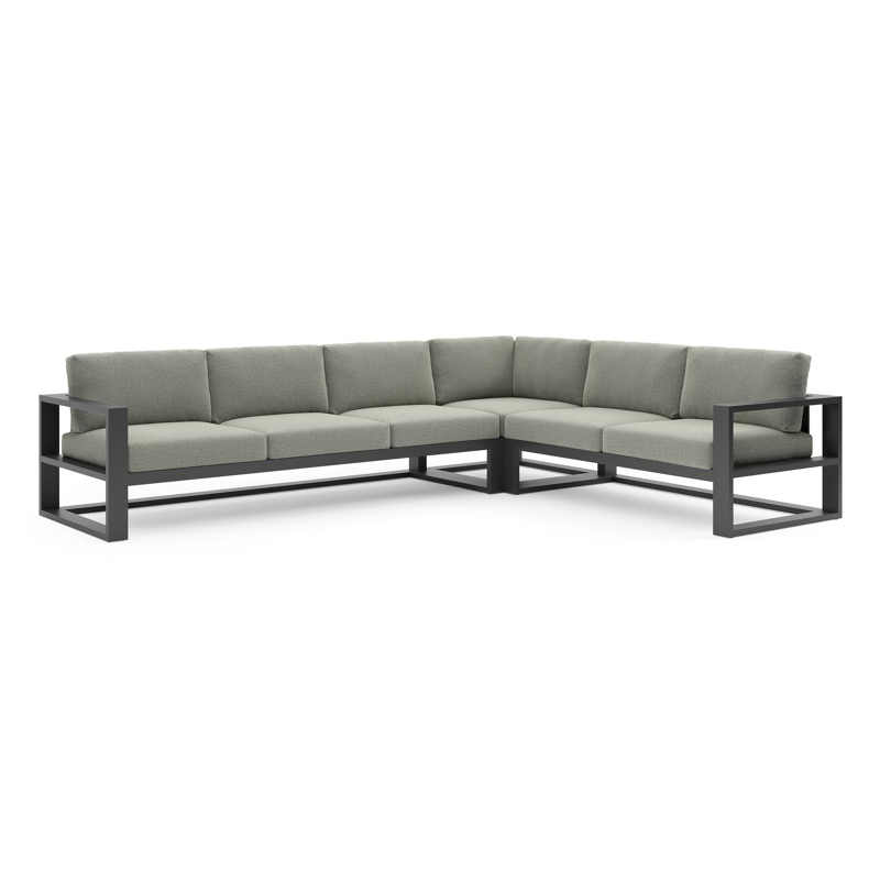 Verato loungehoek in zwart aluminium met savane leaf all weather sunbrella® luxe kussen