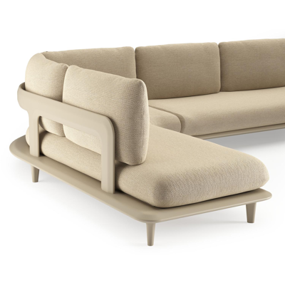 Bomero loungehoek in beige aluminium met althea camel all weather cosytica kussen