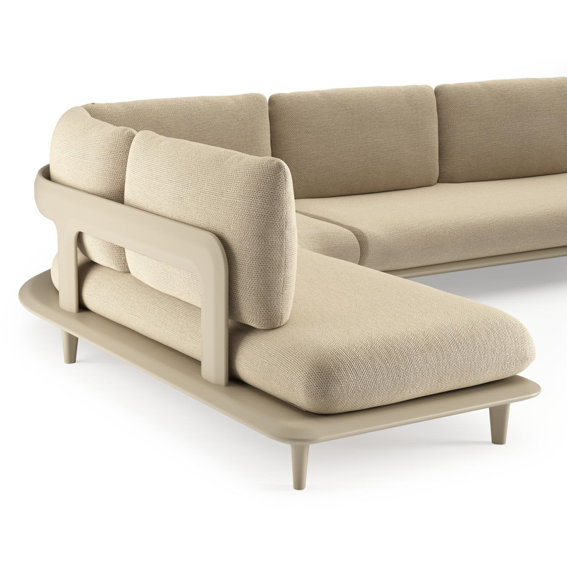 Bomero loungehoek in beige aluminium met althea camel all weather cosytica kussen