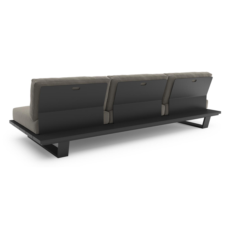 Pagino loungebank in zwart aluminium met lopi charcoal all weather sunbrella® luxe kussen