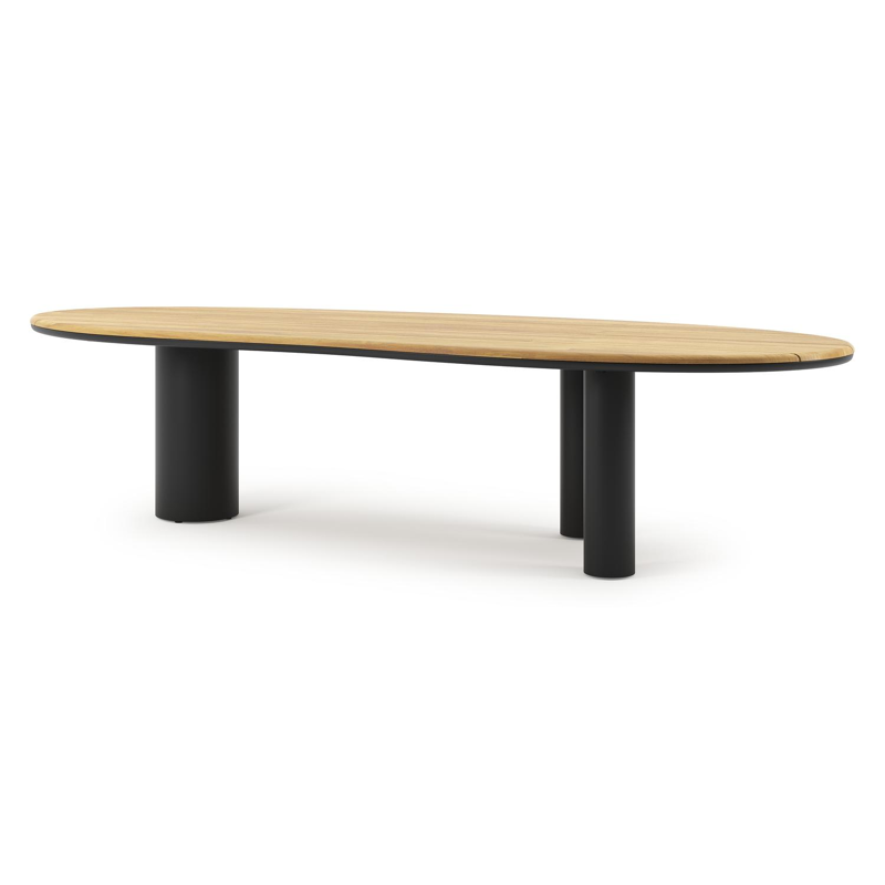 Organo tuintafel organisch in zwart aluminium en teak - L 320 x B 120 x H 74 cm