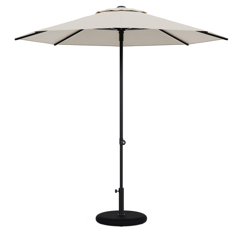 Parasol droit Umbria en aluminium noir avec toile de parasol en all weather sunbrella® premium beige - Diam. 250 cm avec pied de parasol Plana 40 kg