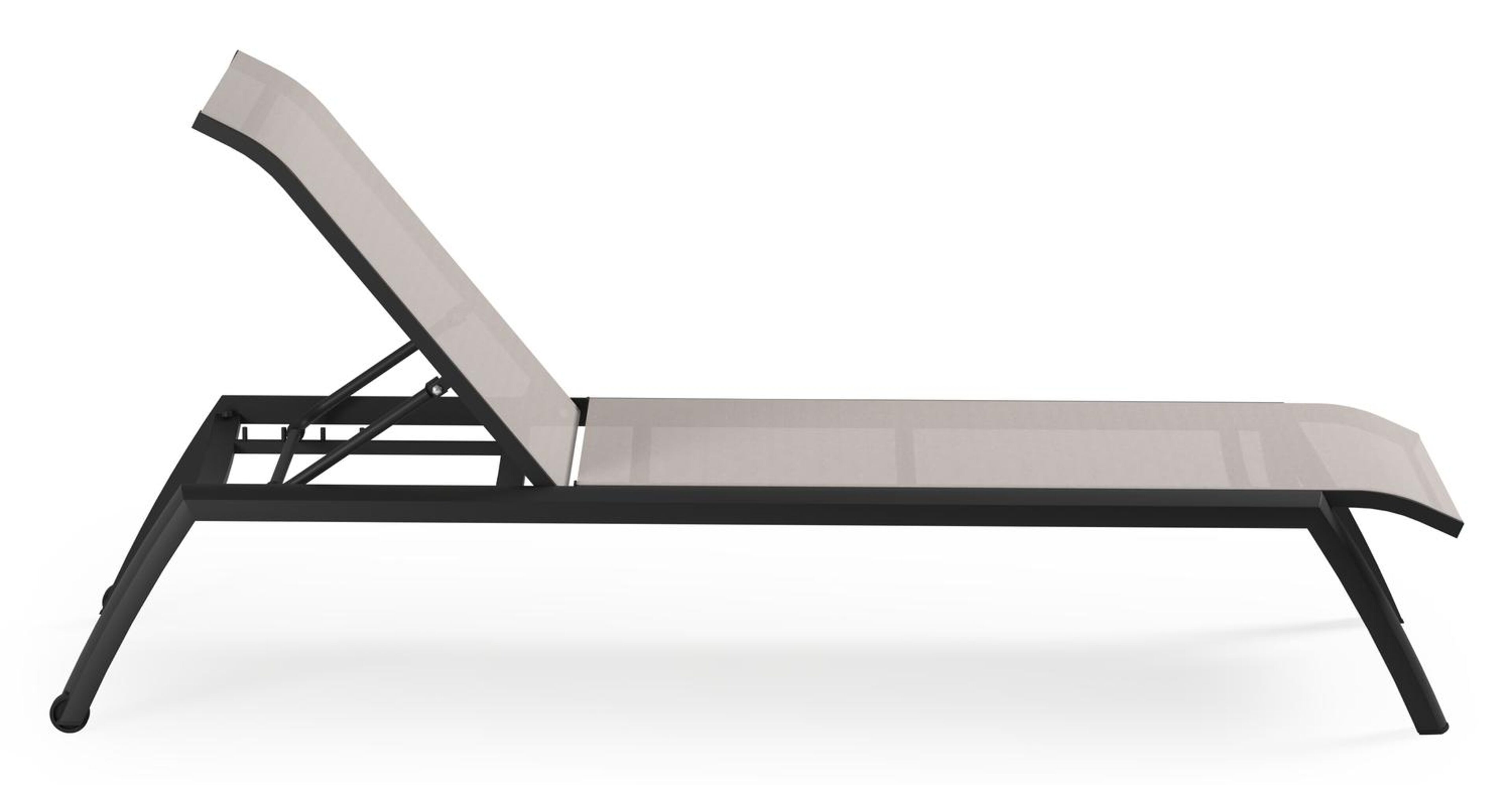 Chaise longue réglable Bari en aluminium noir et textilène simple beige