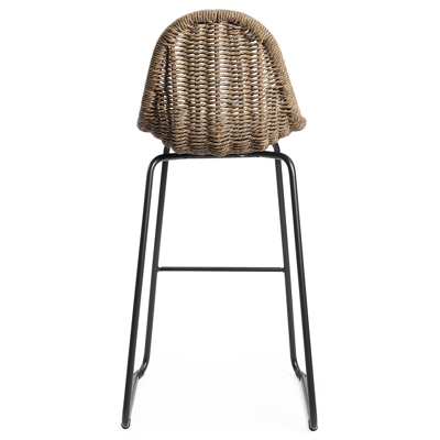 Pagino barstoel in zwart aluminium en bruin wicker