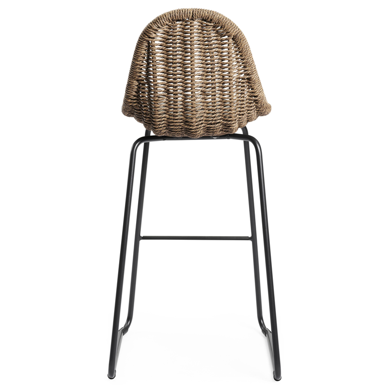 Pagino barstoel in zwart aluminium en bruin wicker