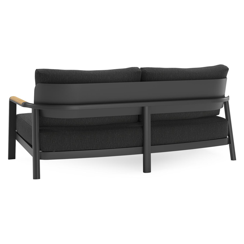 Salamanca loungebank in zwart aluminium en teak met sky black weather+ softtouch kussen