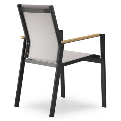 Ensemble de jardin Calzo en aluminium noir et polywood avec 6 chaises de jardin empilable Bahia
