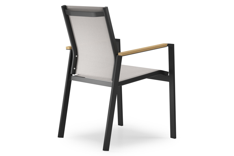 Ensemble de jardin Calzo en aluminium noir et polywood avec 6 chaises de jardin empilable Bahia