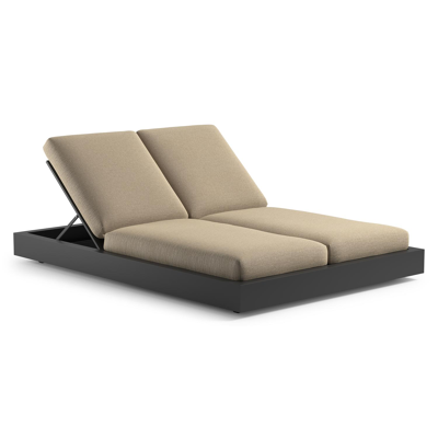 Chaise longue double réglable Como en aluminium noir et coussin en all weather Cosytica althea camel