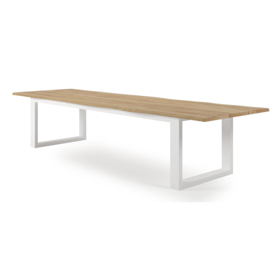 Table de jardin Portorivo en aluminium blanc et teck - Lg 360 x Larg. 107 x H 78 cm