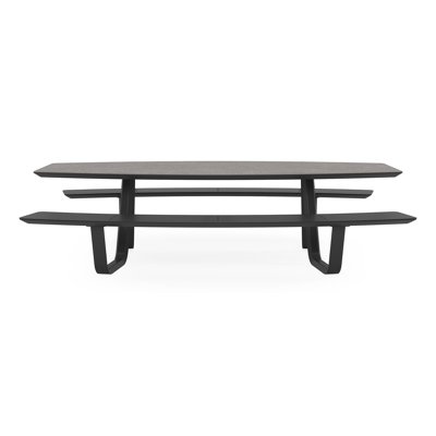 Forno picknicktafel bootvorm in zwart aluminium en volkeramiek wulong tafelblad - L 280 x B 192 x 72 cm