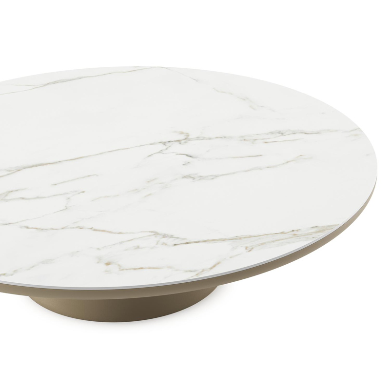 Amico loungetafel rond in beige aluminium en volkeramiek Calacatta - Dia. 110 x H 28 cm
