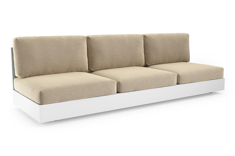 Canapé de jardin Como en aluminium blanc et coussins en all weather cosytica althea camel