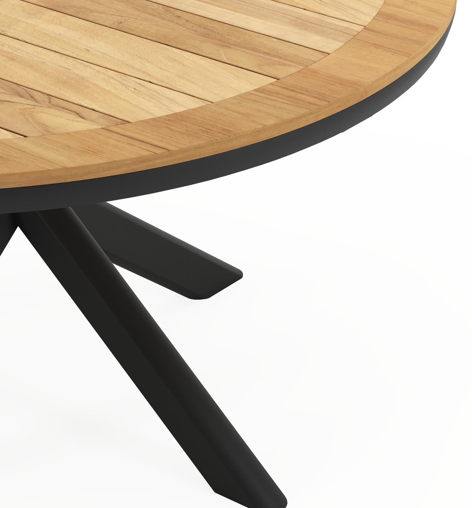 Pamplona ronde tuinset in zwart aluminium en teak naturel met 6 Calobra tuinstoelen