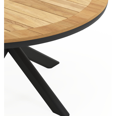 Pamplona tuintafel rond in zwart aluminium en teak Naturel - Dia. 140 x H 72 cm
