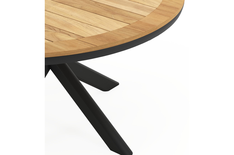Pamplona tuintafel rond in zwart aluminium en teak Naturel - Dia. 140 x H 72 cm