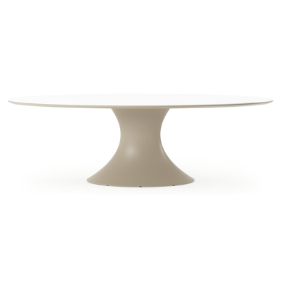 Table de jardin Fano ovale en aluminium beige et céramique pleine Arctic White - Lg. 240 x Lrg. 135 x Haut. 75 cm