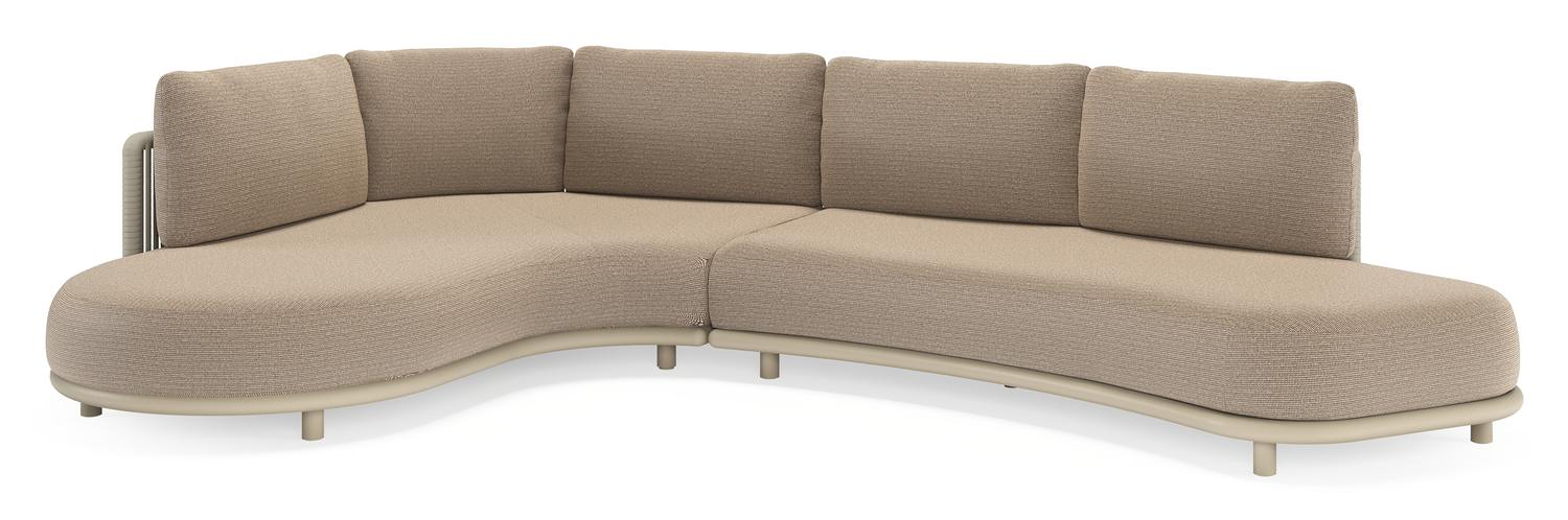 Lomano loungehoek in beige aluminium en beige verticaal geweven luxe vlakke rope met Firenze Earth all weather solica