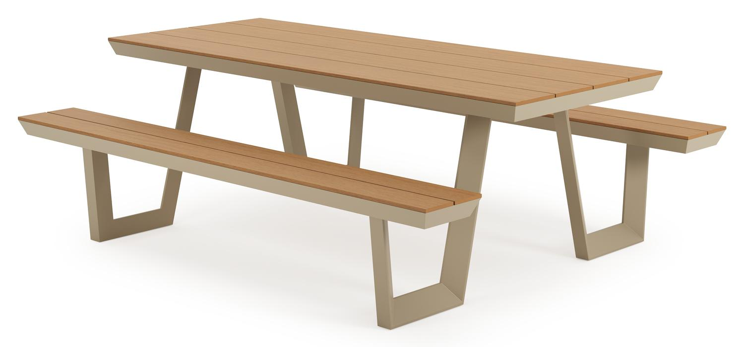 Altura picknicktafel rechthoekig in beige aluminium en polywood - L 220 x B 89 x H 74.5 cm