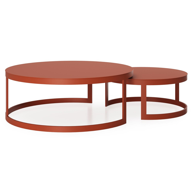 Enna set van 2 loungetafels in roestbruin aluminium - Dia. 100/70 x H 37/30 cm