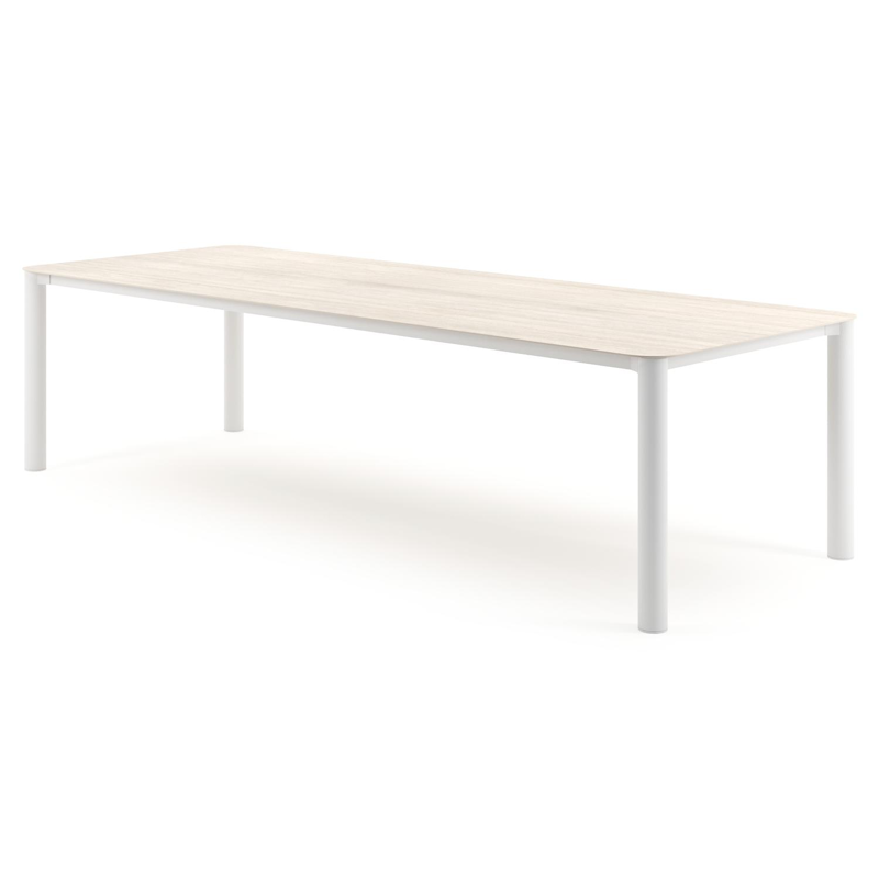Orso tuintafel rechthoekig afgerond in wit aluminium en volkeramiek Travertino Bianco - L 290 x B 110 x H 73.5 cm