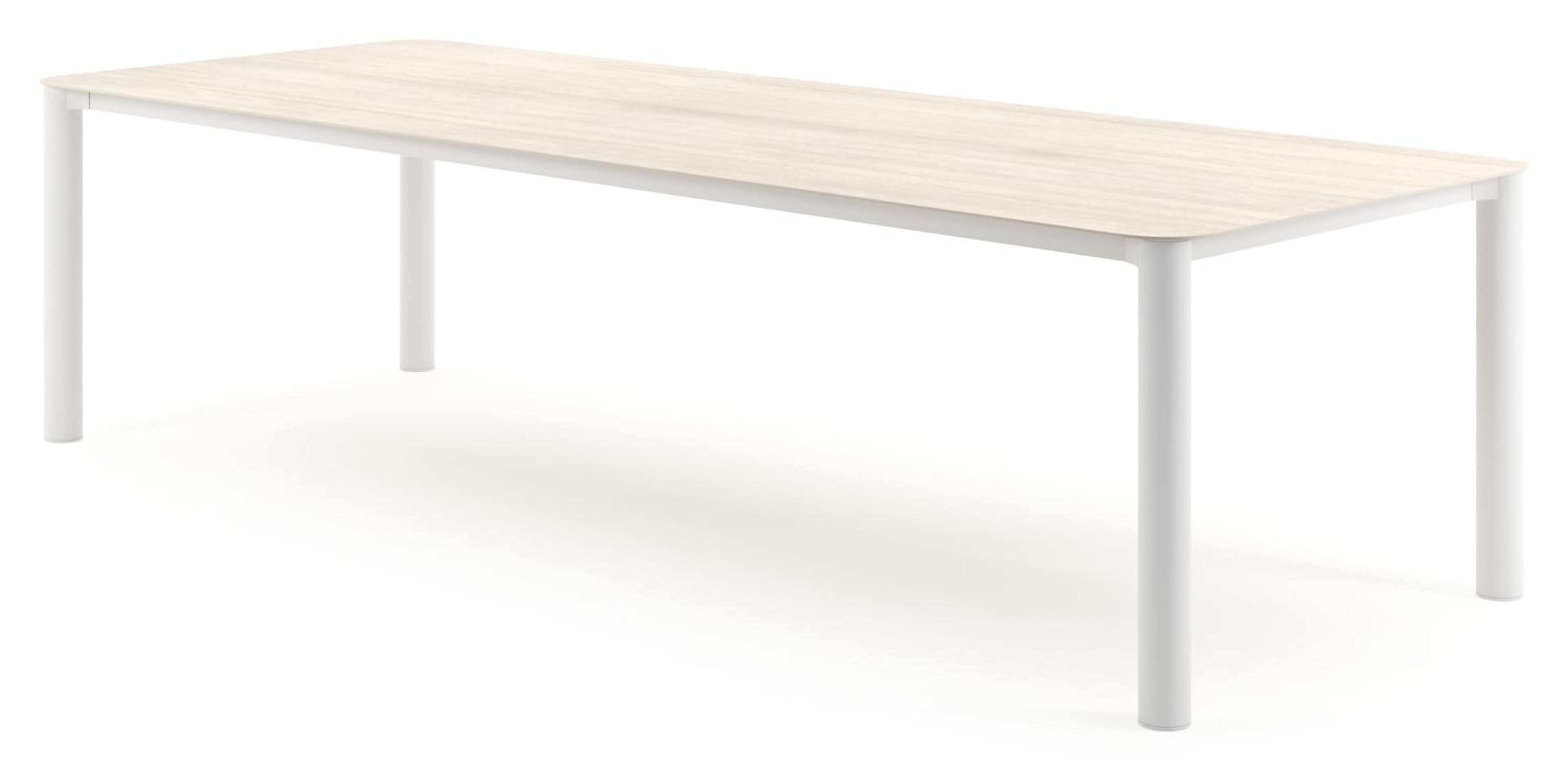 Orso tuintafel rechthoekig afgerond in wit aluminium en volkeramiek Travertino Bianco - L 290 x B 110 x H 73.5 cm