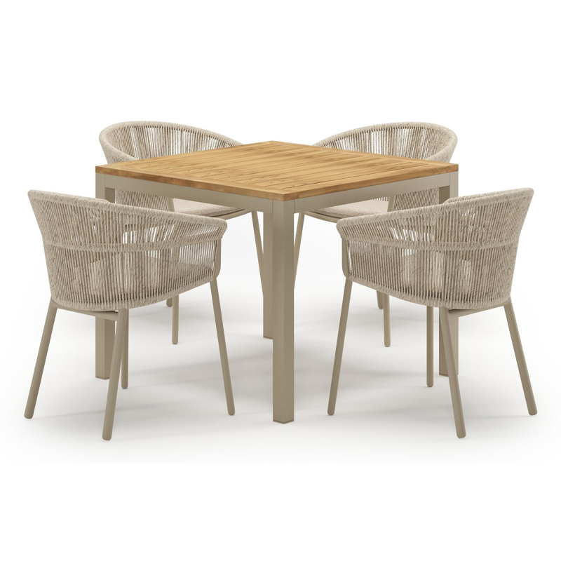 Feltro tuinset in beige aluminium en teak met 4 stapelbare Matera tuinstoelen