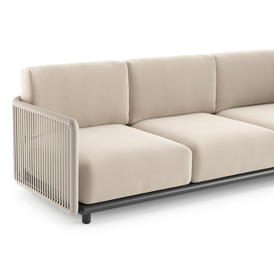 Organo loungehoek in zwart aluminium en beige verticaal geweven luxe vlakke rope met lopi antique all weather Sunbrella® luxe kussen