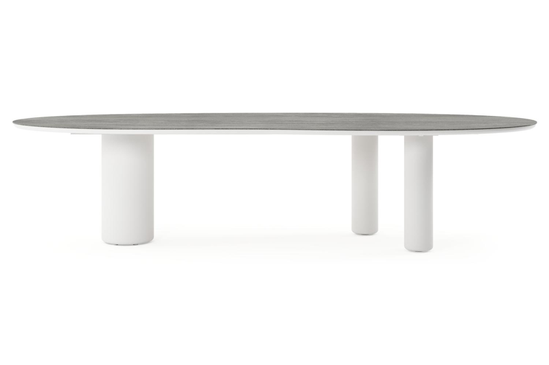 Table de jardin Amico organique en aluminium blanc et céramique pleine Aspen Grey - Lg. 320 x Lrg. 120 x Haut. 73.5 cm