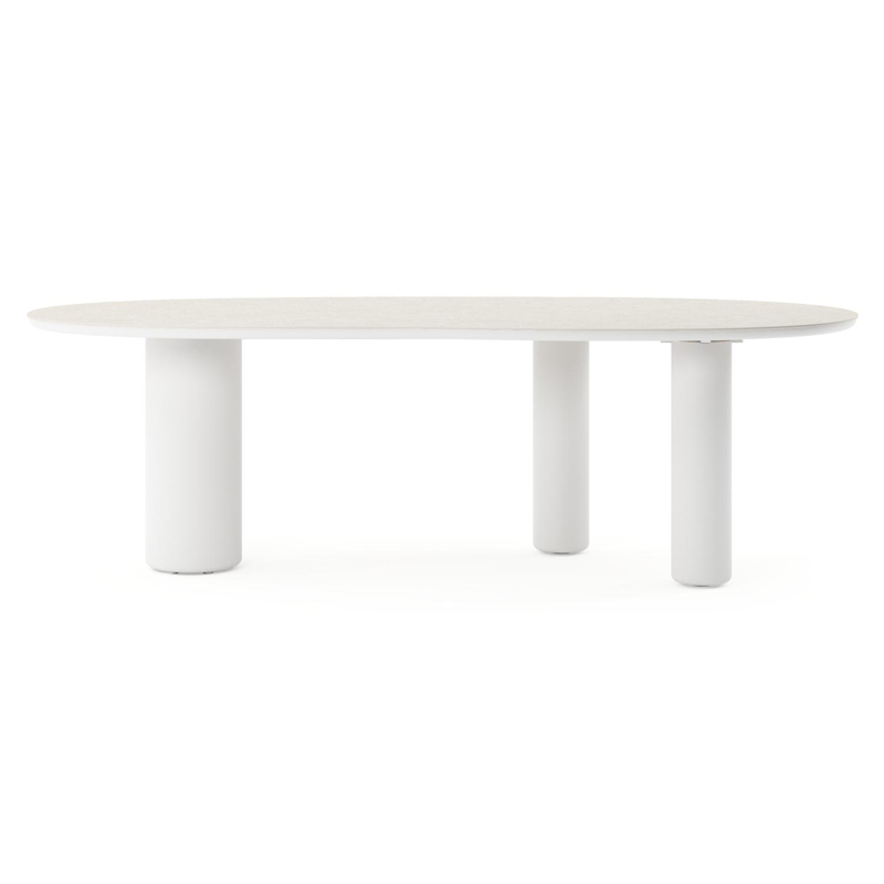 Table de jardin Amico organique en aluminium blanc et céramique pleine Shilin - Lg. 240 x Lrg. 110 x Haut. 73.5 cm
