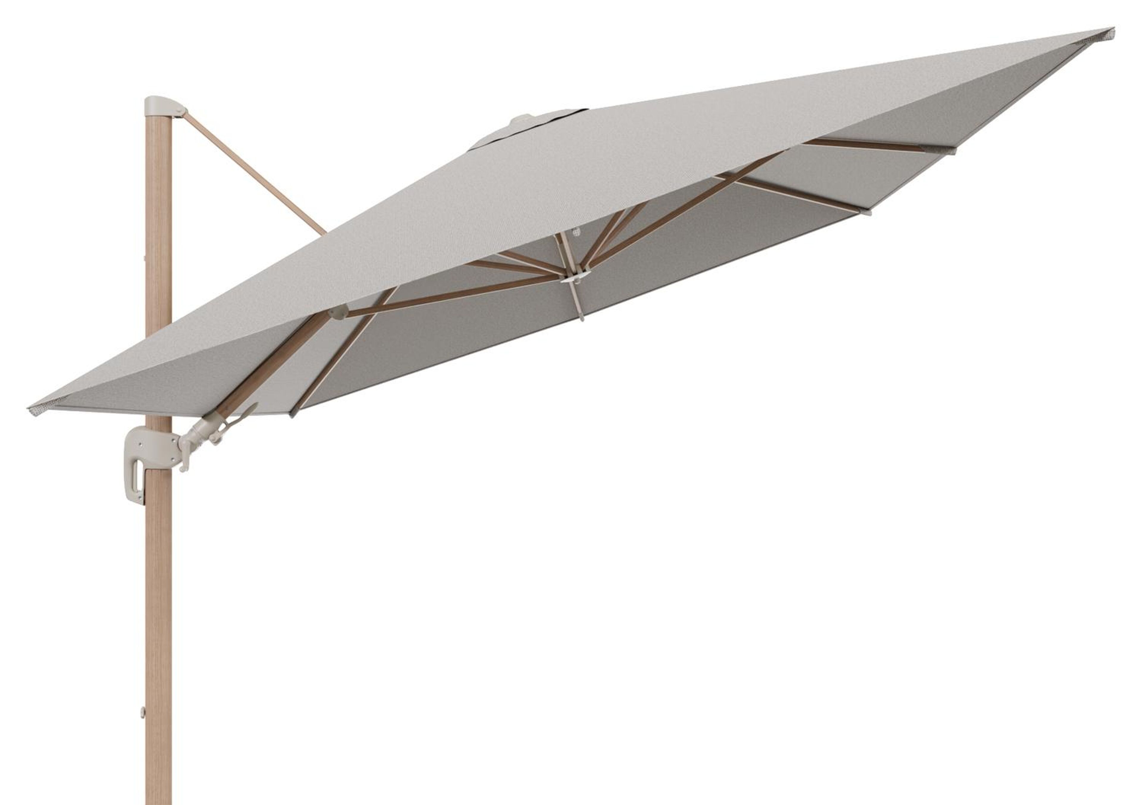Rufina zweefparasol tiltfunctie in houtlook aluminium en parasoldoek in All Weather Solica Firenze Sand  - L1 400 x L2 300 cm (zonder voet)