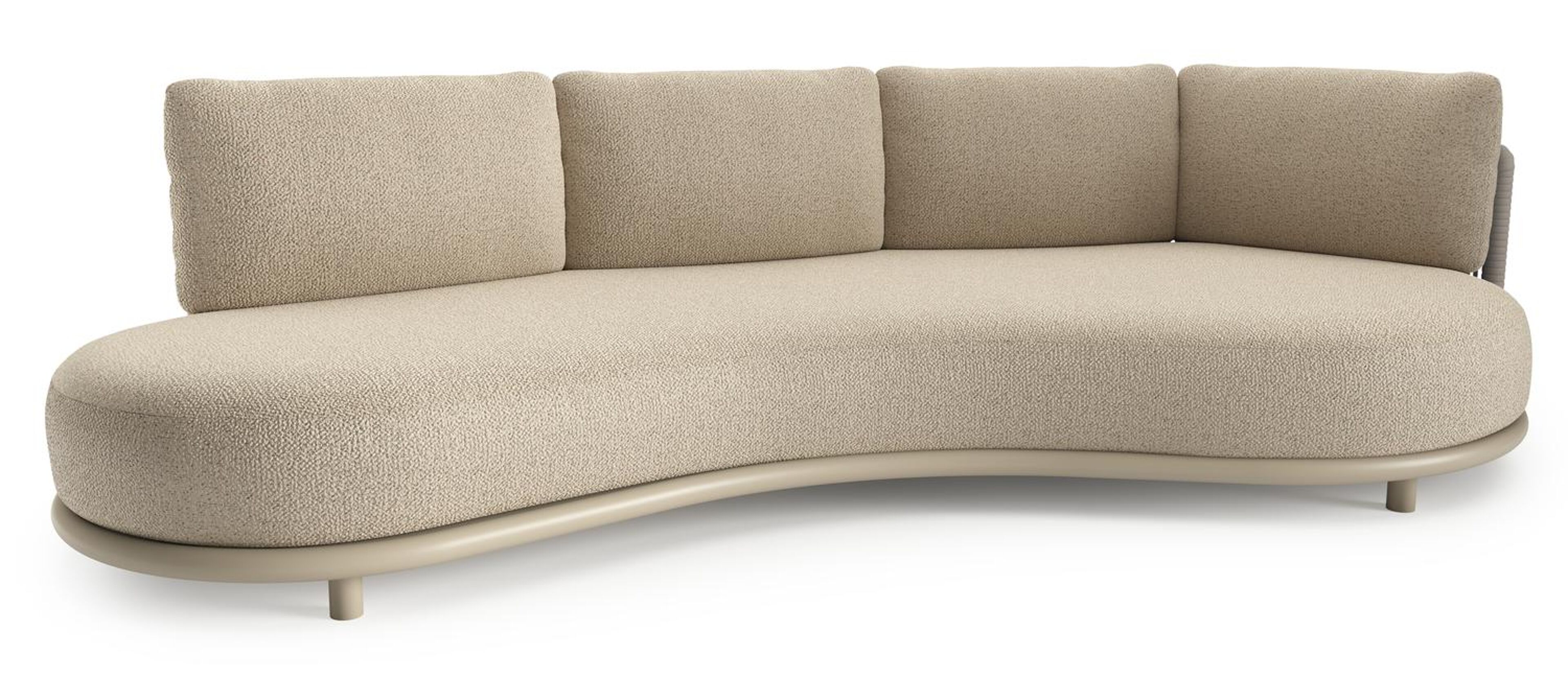 Lomano loungebank in beige aluminium en beige verticaal geweven luxe vlakke rope met bora forest all weather cosytica kussen