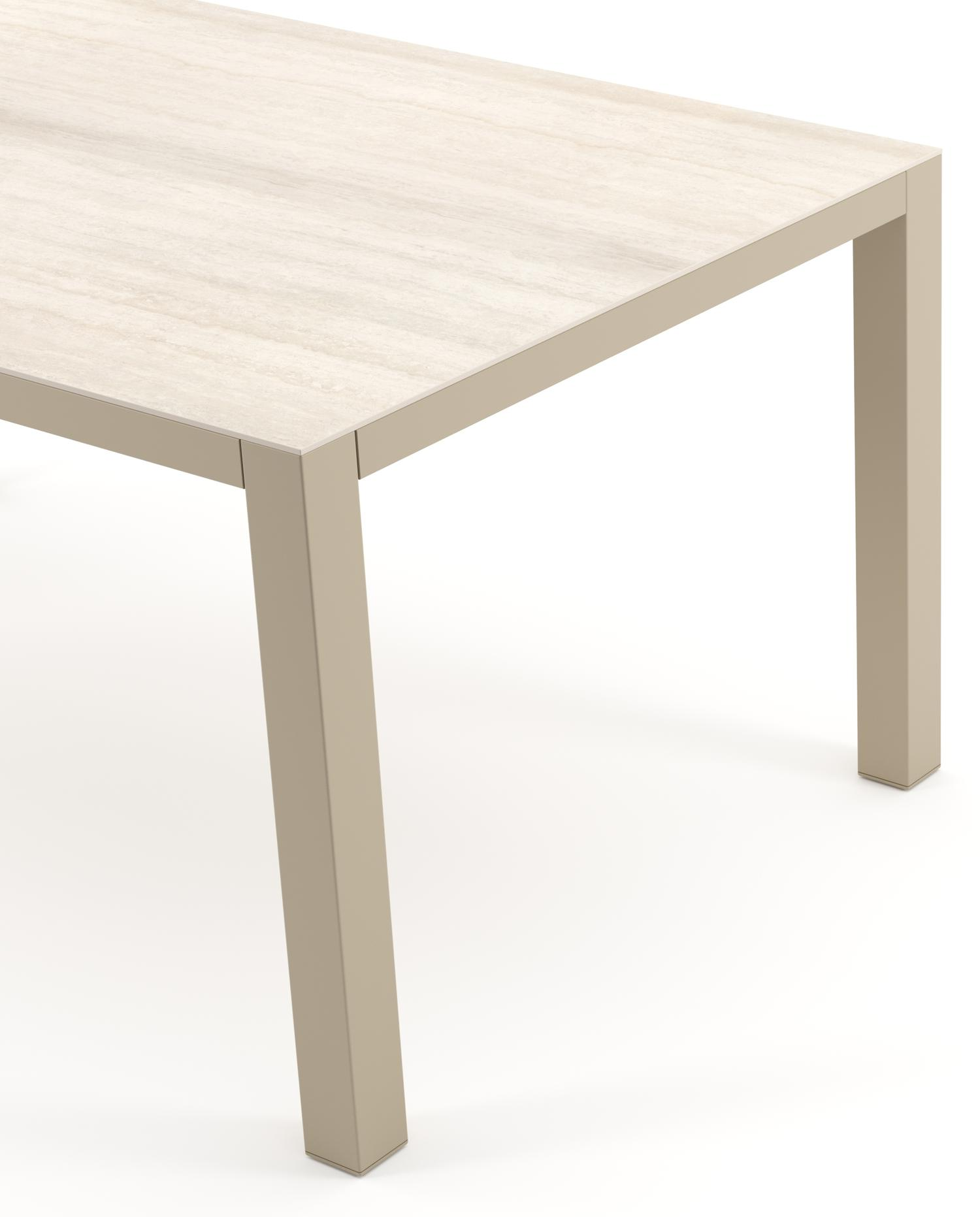 Como tuintafel rechthoekig in beige aluminium en volkeramiek Travertino Bianco - L 160 x B 100 x H 73 cm