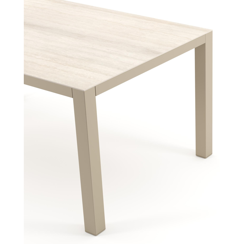 Como tuintafel rechthoekig in beige aluminium en volkeramiek Travertino Bianco - L 160 x B 100 x H 73 cm