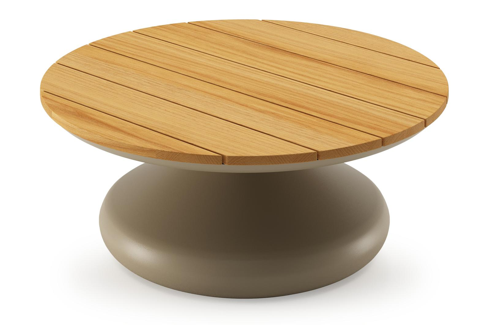 Bomero loungetafel rond in beige aluminium en teak - Dia. 84 x H 32 cm