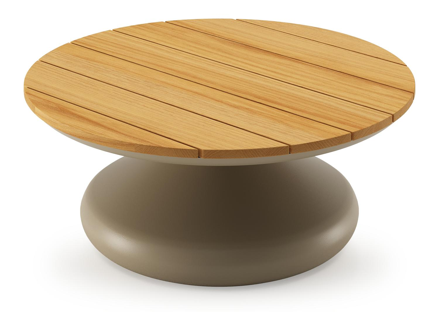 Bomero loungetafel rond in beige aluminium en teak - Dia. 84 x H 32 cm