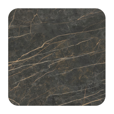 Table de jardin Orso rectangulaire arrondi en aluminium beige et céramique pleine Black Obsession - Lg. 90 x Lrg. 90 x Haut. 74.5 cm