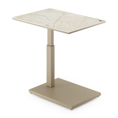 Table d'appoint pop-up Cirello rectangulaire en aluminium beige et céramique pleine Colorado Dunes - Lg. 69.5 x Lrg. 50 x Haut. 66 cm
