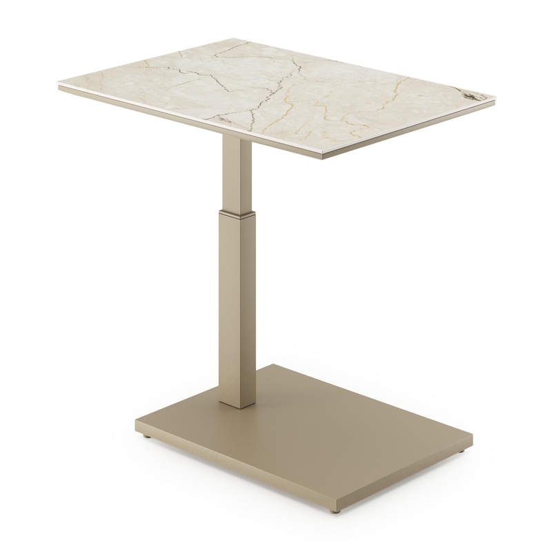 Table d'appoint pop-up Cirello rectangulaire en aluminium beige et céramique pleine Colorado Dunes - Lg. 70 x Lrg. 50 x Haut. 66 cm