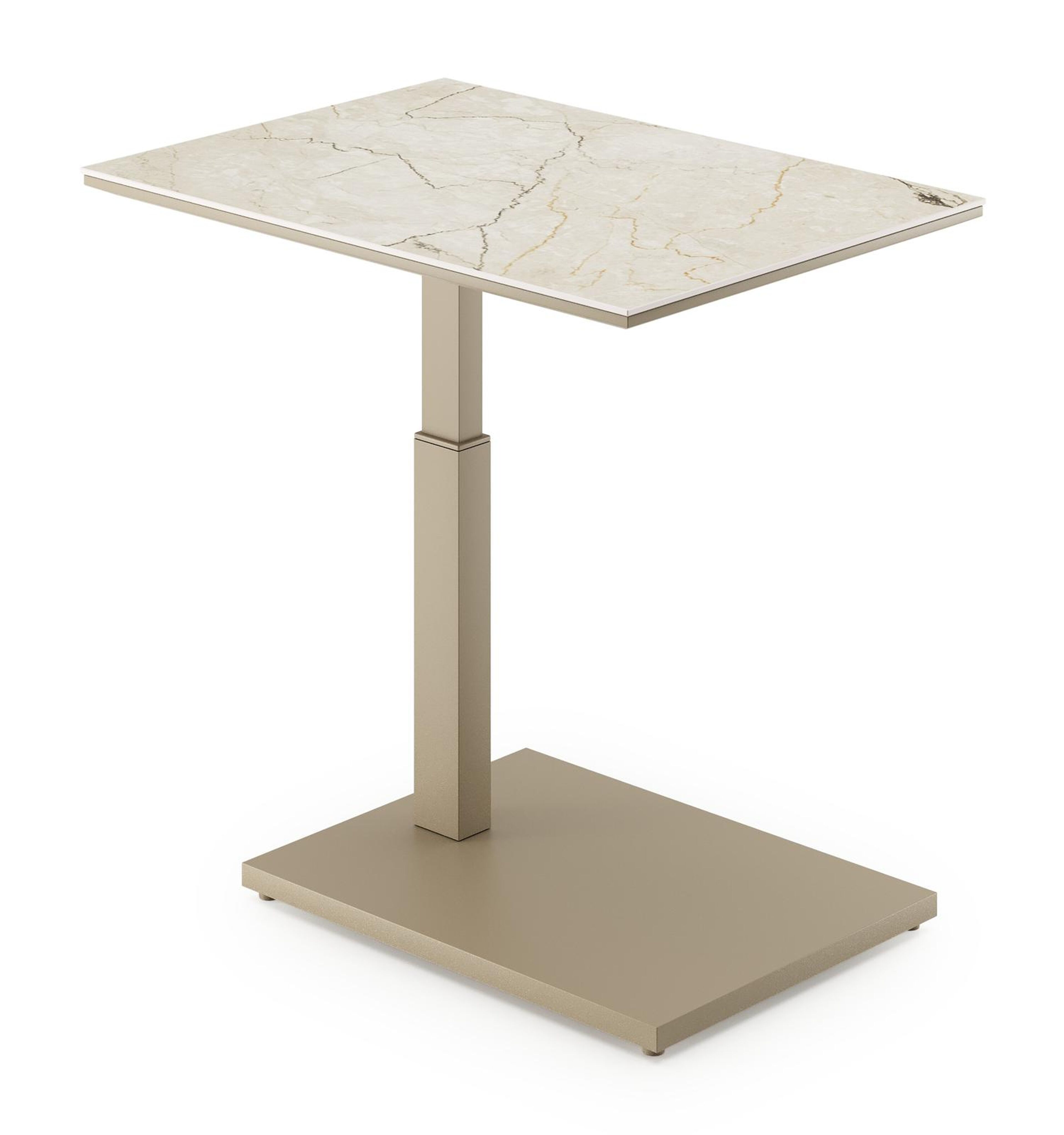 Table d'appoint pop-up Cirello rectangulaire en aluminium beige et céramique pleine Colorado Dunes - Lg. 70 x Lrg. 50 x Haut. 66 cm