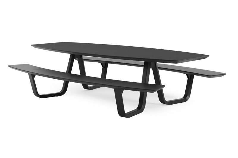 Forno picknicktafel bootvorm in zwart aluminium en volkeramiek nero black tafelblad - L 280 x B 192 x 72 cm