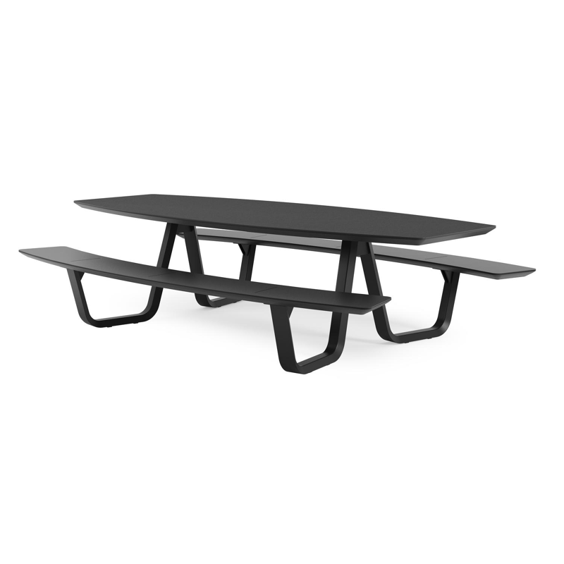 Table de pique-nique Forno forme de bateau en aluminium noir et céramique pleine - Lg.ong. 280 x - Lg. 280 x Lrg. 192 x Haut. 72 cm