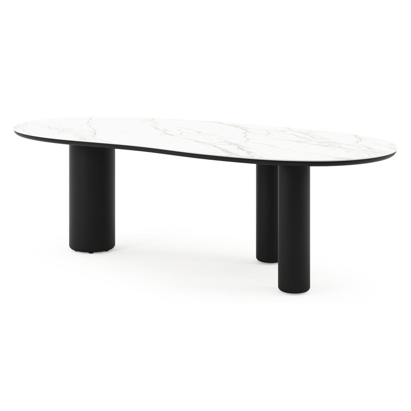 Table de jardin Amico organique en aluminium noir et céramique pleine Calacatta - Lg. 240 x Lrg. 110 x Haut. 74 cm