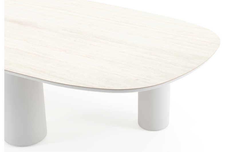 Table de jardin Amico bombo xl en aluminium blanc et céramique pleine Travertino Bianco - Lg. 320 x Lrg. 148 x Haut. 73.5 cm
