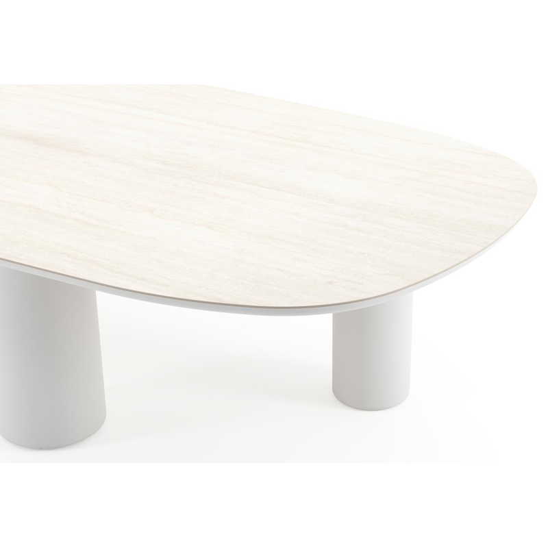 Amico tuintafel bombo xl in wit aluminium en volkeramiek Travertino Bianco - L 320 x B 148 x H 73.5 cm