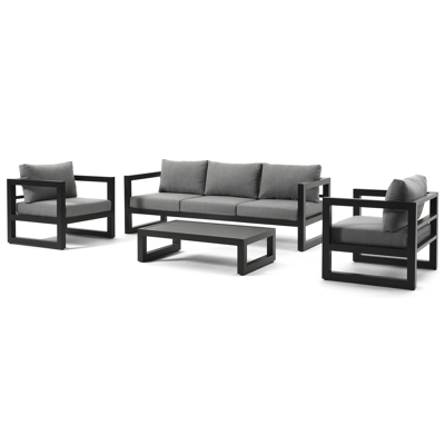 Calzo loungeset in zwart aluminium met grijs polyester kussens en loungetafel