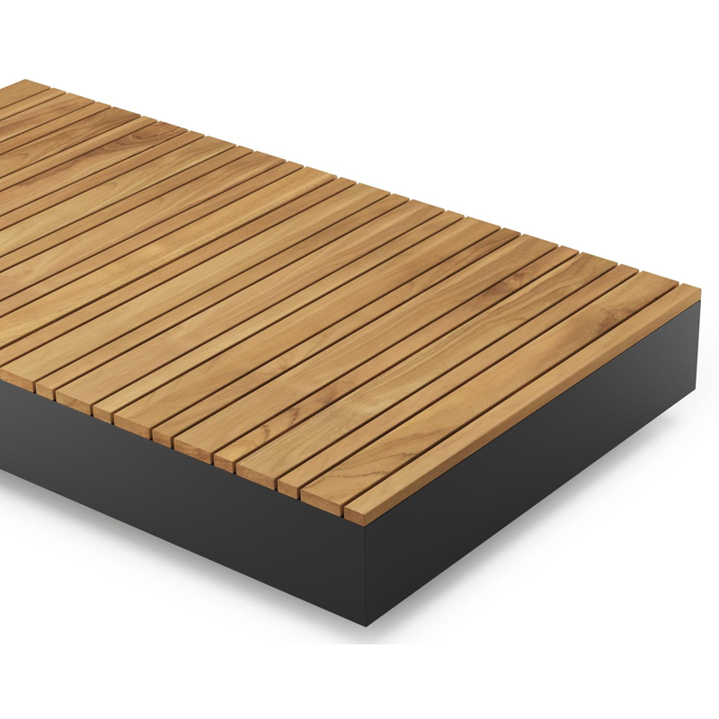 Como loungetafel in zwart aluminium en naturel teak - L 140 x B 80 x H 20 cm