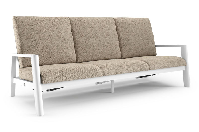 Canapé de jardin Cirello en aluminium blanc et coussins en all weather cosytica bora jungle