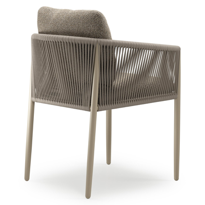 Organo tuinstoel in zwart aluminium en beige verticaal geweven luxe vlakke rope met stoelkussen in All Weather Cosytica Madagascar Burch