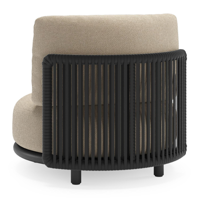 Lomano loungestoel in zwart aluminium en beige verticaal geweven luxe vlakke rope met althea chalk all weather cosytica kussen